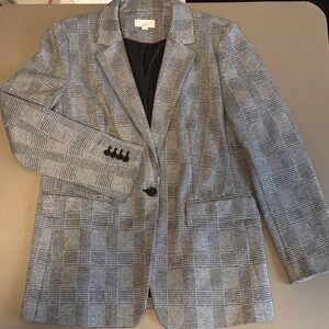LOFT Gray and Black Plaid Blazer